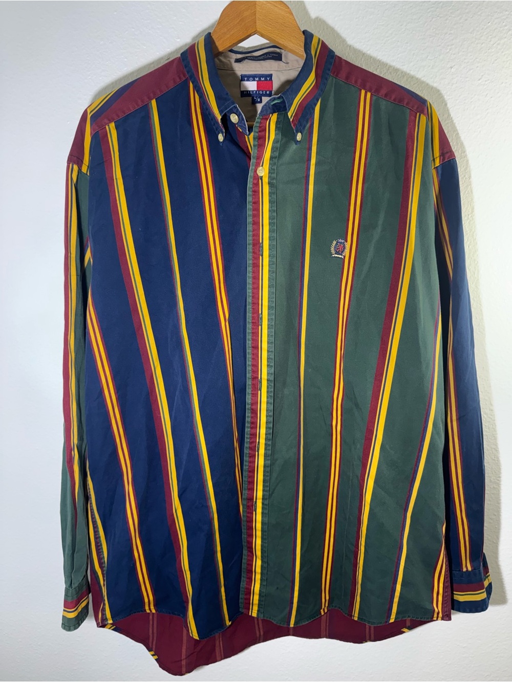 Tommy Hilfiger Mens Multicolor Striped Button Down Shirt Jacket Green Navy L